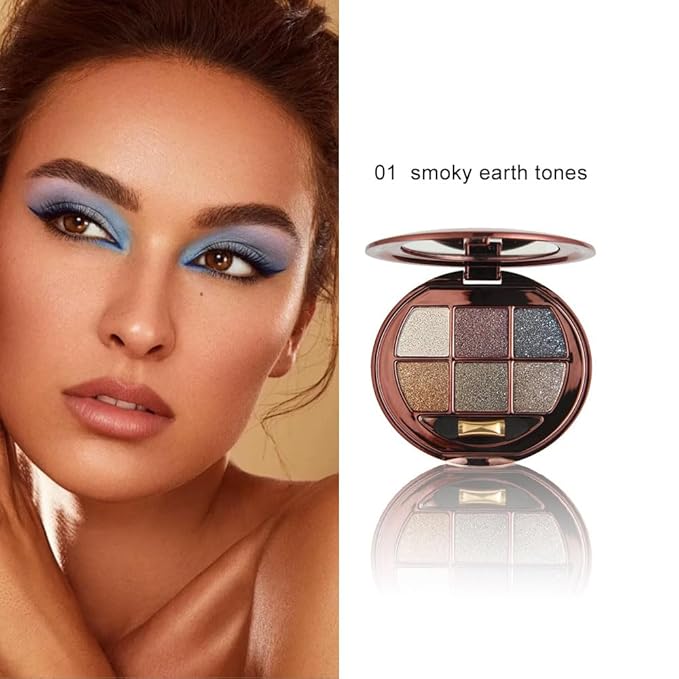 Neutral Brown Gold Shimmer Eyeshadow Palette, 6 Color High Pigment Blendable Glitter Eye Shadow Makeup for Older Women, Lightweight Travel Friendly, Suitable for All Eye Shapes, Daily Glam Look 01#