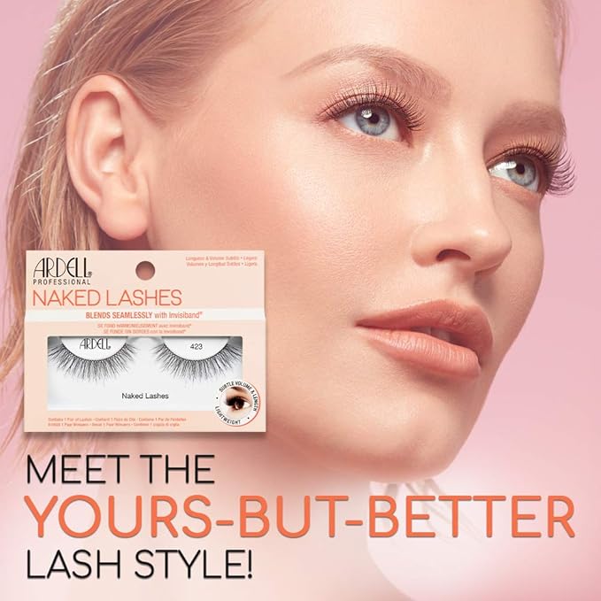 Ardell Naked Lashes 423 with Invisiband – Natural False Eyelashes, Lightweight Strip Lashes for Soft Volume, 4 Pairs
