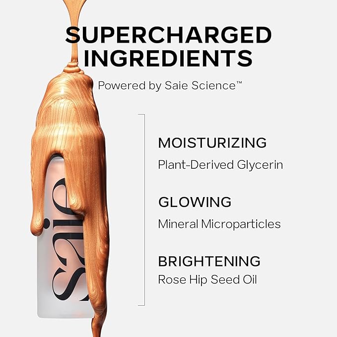 Saie Glowy Super Gel Duo - Illuminating Makeup Primer + All-Over Liquid Highlighter Gel for Dewy, Glass Skin - Vegan Skin Care Infused Glow Serum with Squalane Oil - Sunglow + Starglow (1 Oz, 2 Pack)