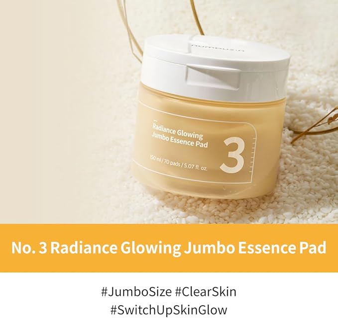 numbuzin No.3 Toner Pads | Radiance Glowing Jumbo Essence Pad | Clear Glowing Skin, Texture Care | Biodegradable Vegan, Bifida, Niacinamide | 70 Pads/5.07 fl. oz.