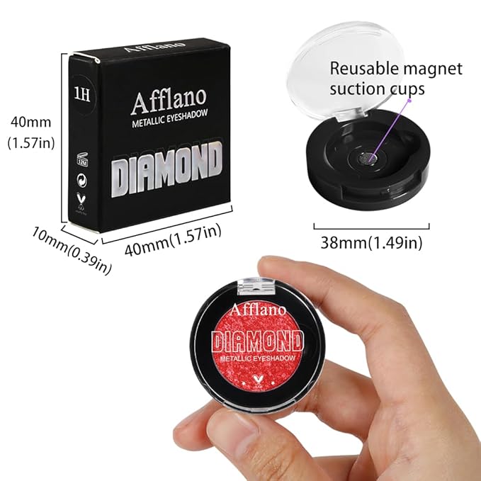Afflano Red Glitter Eyeshadow, Diamond Bright Red Eyeshadow Instant Color, Super Pigmented Metallic Eye shadow One Swipe, Holographic Single Ruby Shimmer Eye shadow for Goth Smoky Clown Eyes Makeup