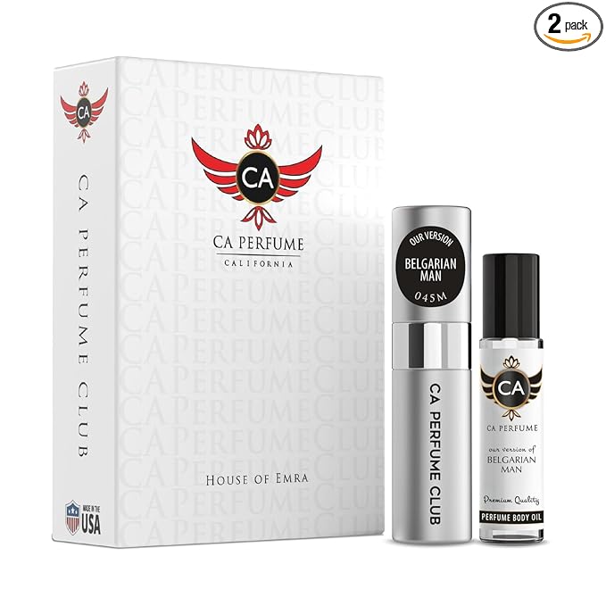 CA Perfume Duo Impression of Belgarian Man For Men Perfume Layering Set Mens Cologne Long Lasting Travel Size EDP + Body Oil Roll-On Bottle 0.27 Fl Oz+0.33 Fl Oz