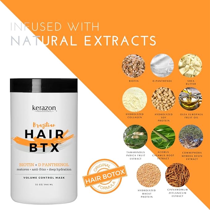 Kerazon Brazilian Hair BTX Treatment For All Hair Types + Sulfate Free and Sodium Free Shampoo & Conditioner KIT