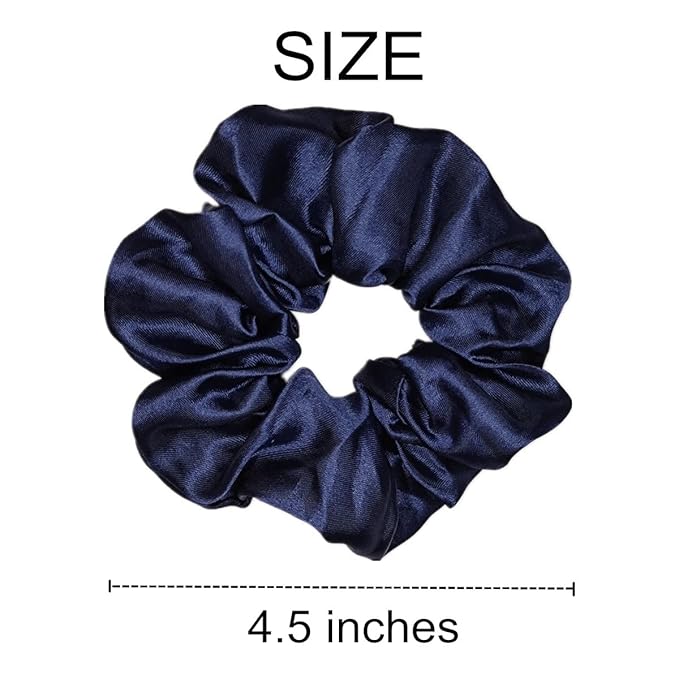 12 Pcs Satin Silk Scrunchies Soft Ties Fashion Bands Hair Bows Elastic Bracelet Ponytail Holders for Women and Girls (4.5 Inch, Navy Blue)