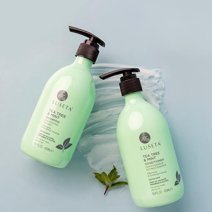 LUSETA Tea Tree Mint Shampoo and Conditioner for Hair Cleaning, Clarifying with Lavender, Tea Tree & Peppermint Oil, Soothe the Scalp, Fight Itchy, Hydrating for Women and Men, 16.8oz*2
