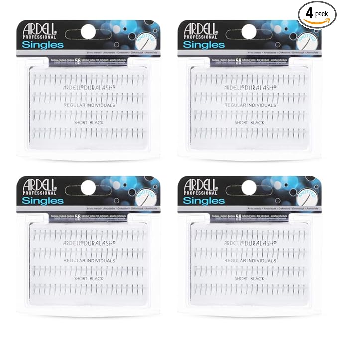 Ardell Individual Lashes Regular Short Black – Natural-Looking Individual Lash Extensions, Customizable Flare Style, 4 Pack