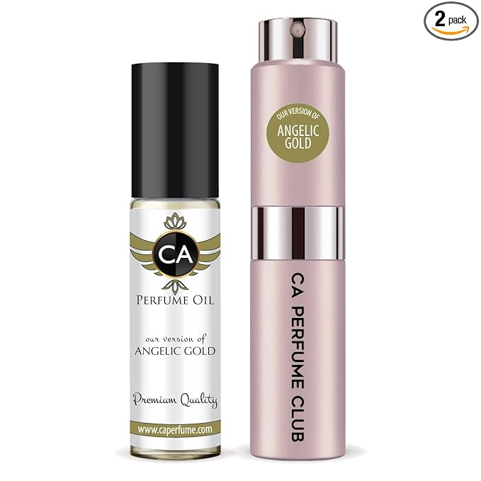 CA Perfume Duo Impression of Angelic Gold For Women Perfume Layering Set Long Lasting Travel Size EDP + Body Oil Roll-On Bottle 0.27 Fl Oz+0.33 Fl Oz