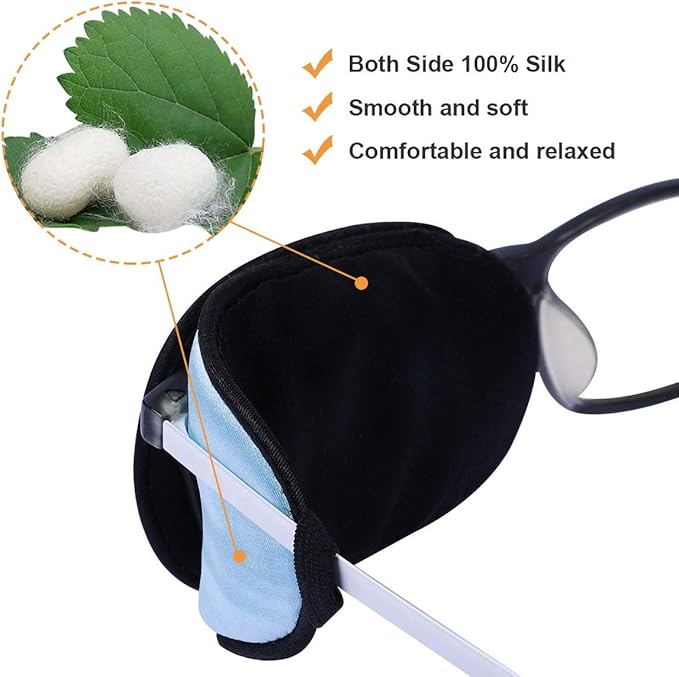 eZAKKA Eye Patches for Adults, Eye Patch for Glasses, Silk Medical Eyepatch for Lazy Eye Patches for Women Amblyopia Strabismus and After Surgery (Light Blue+Black)