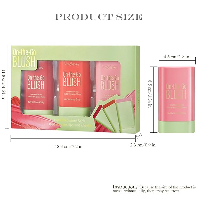 3Pcs 3-in-1 Multi-Use Makeup Stick Tinted Moisturizer Blush for Cheeks, Lips & Eyes Waterproof, Long-Lasting Natural Nude Look 3 Colors(Pink+Hot Red+Coral Orange)