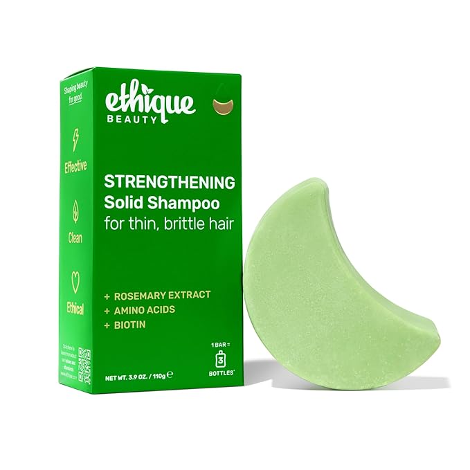 Ethique Rosemary & Amino Acids Strengthening Anti-Thinning Shampoo Bar – For Thicker & Fuller-Looking Hair - Plastic-Free, Vegan, Cruelty-Free, Color-Safe. 3.88 oz
