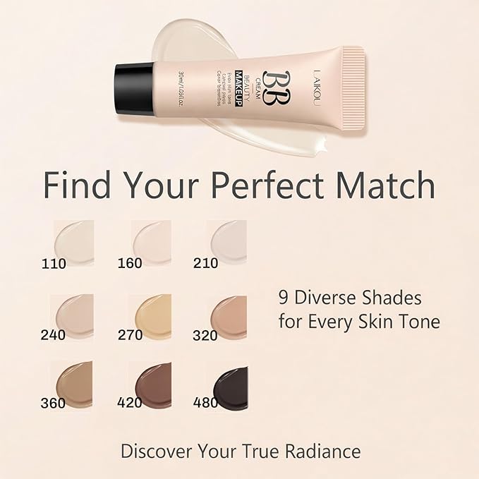 Korean BB Cream & Foundation 2-in-1 - Buildable Coverage Tinted Moisturizer with SPF, for a Natural Matte Finish & All-Day Wear (270 Wheat)