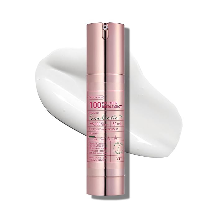 VT COSMETICS Collagen Reedle Shot 100 Serum, Pink Skin Booster for Plumping, Firming & Glowing Skin, 500Da Low Molecular Extract, Spicule Microneedle Treatment, K-Beauty Face Serum, 1.69 fl oz (50ml)