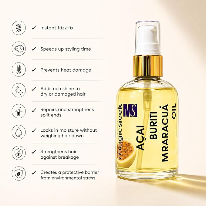 Magic Sleek Acai Oil 60 ml | Hair Serum | Maracuja & Buriti Oil | Hydrating & Nourishing | Frizz Control | Smooths, Softens & Shines | Repairs Damaged Hair | All Hair Types