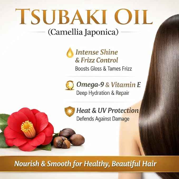 Korean Frizz Control Shampoo & Conditioner Set – Tsubaki Anti Frizz Hair Products for smooth, salon-worthy results- Sulfate Free, Hydrating & Smoothing for All Hair Types- 16 fl oz