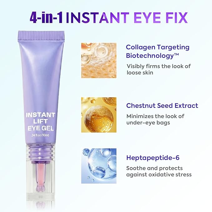 WEERSHUN Instant Lift Eye Gel – Reduces the Look of Eye Bags, Instant Firm Eye Tightener, Wrinkle Smoothing, Firming Hydrating Care for Under-Eye Bags, Crow’s Feet & Dark Circles (10ml)