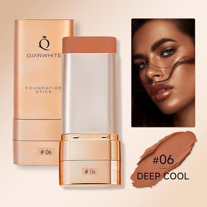 Korean Foundation Stick for Mature Skin, Waterproof Natural Nude Full Coverage Foundation Makeup Concealer, Double Head Foundations Make Up Sticks with Brush for All Skin (#06 DEEP COOL)