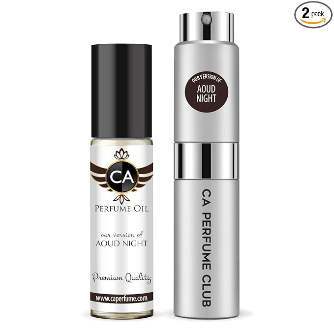 CA Perfume Duo Impression of Aoud Night For Women And Men Perfume Layering Set Long Lasting Travel Size EDP + Body Oil Roll-On Bottle 0.27 Fl Oz+0.33 Fl Oz