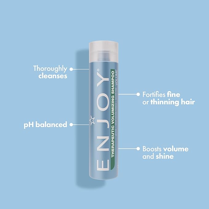 Enjoy Therapeutic Volumizing Shampoo, Scalp Stimulating and Thickening Cleanser for Fine or Thinning Hair, Peppermint, Tea Tree, and Niacin Formula, pH 4.5–5.5, 10.1 Fl Oz