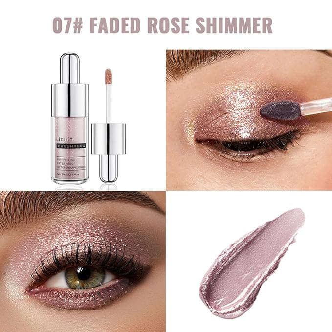 Pink Shimmer Liquid Eyeshadow, High Pigment Blendable Eye Makeup for Older Women, Long Lasting Lightweight Travel Friendly Buildable, Suitable for All Eye Shapes, Glitter Finish 07#