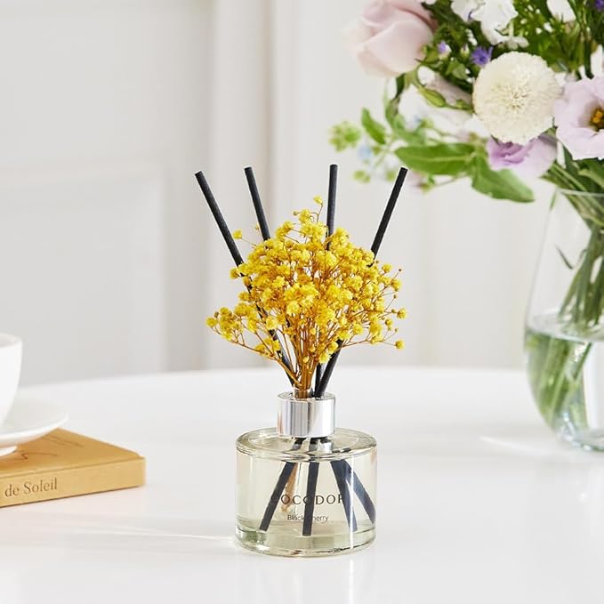 COCODOR Preserved Real Flower Reed Diffuser/Black Cherry / 6.7oz(200ml) / 2 Pack/Reed Diffuser Set, Oil Diffuser & Reed Diffuser Sticks, Home Decor & Office Decor, Fragrance and Gifts