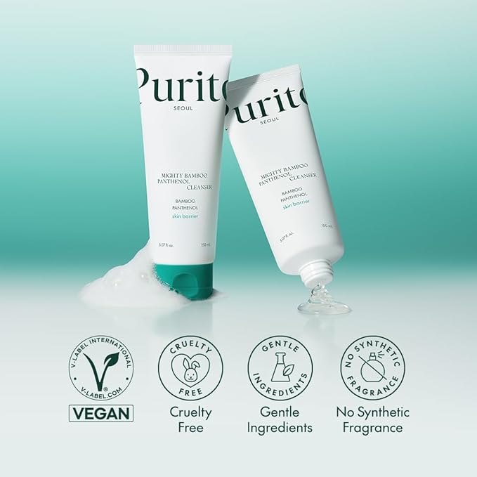 PURITO Mighty Bamboo Panthenol Cleanser, Gentle Face Wash for Moisturizing, Makeup Remover, for Sensitive Skin, Vegan & Cruelty-Free Face Cleanser150ml / 5.07 fl. Oz.