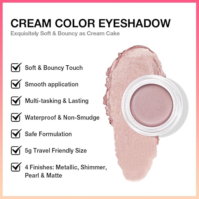 FeiCuiYun Cream Glitter Champagne Shimmer Metallic Eyeshadow Palette Makeup, Natural Single Mini Instant Holographic Eyeshadow For Women, Sombras Crema Para Ojos, Talc, Paraben&Cruelty Free, 17