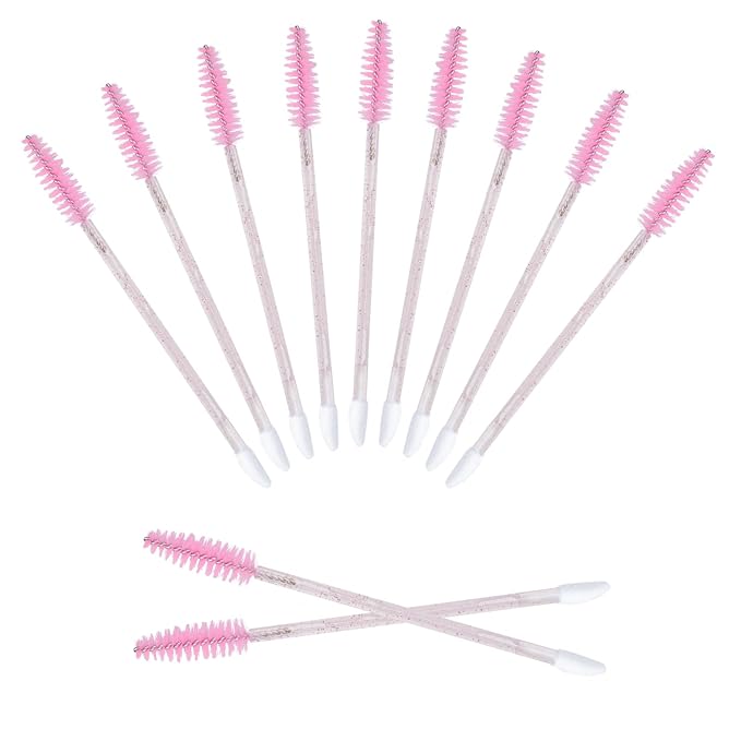 G2PLUS 100pcs Eyelash Brush Lip Brush, Dual Ended Eyelash Extension Brush, Pink Mascara Wands and Lipstick Applicator, Portable Makeup Brush for Eyebrow, Lip Gloss and Lash Extension