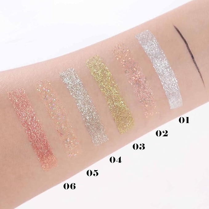 Double-Headed Liquid Sparkling Eyeshadow Eyeliner Pen for Women, Ultra - Fine Tip Glitter Shimmer Liner Shadow for Eye Makeup, High-Pigment Highlighter Brightener Stick,Waterproof Quick - Drying (6#)