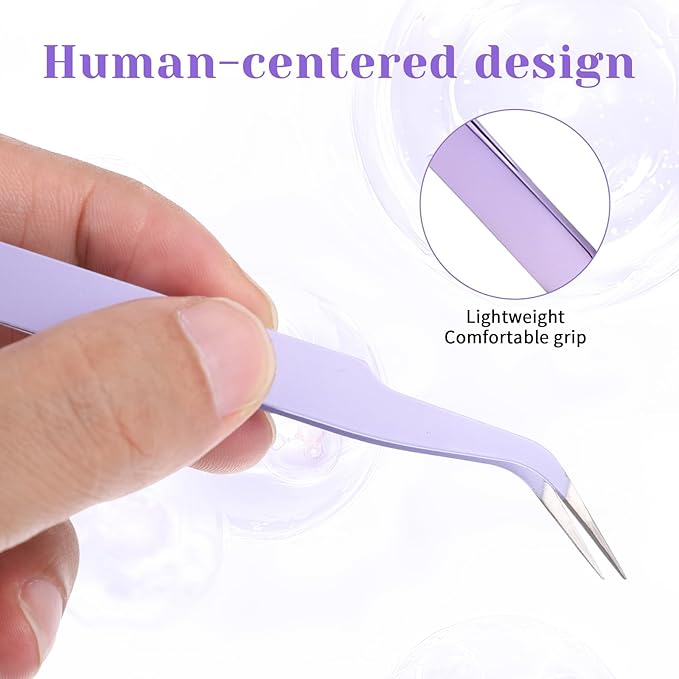 2 Pack Lash Tweezers for Eyelash Extensions Professional Eyelash Extension Tweezers Lash Cluster Tweezer Precision Fiber Tip Stainless Steel Lashes Applicator Tool for Home and Professional Use