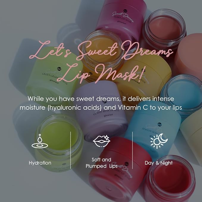 glowiest Sweet Dreams Overnight Lip Mask- Nourishing, Plumping and Hydrating Lip Balm | glowiest Sweet Dreams Lip Sleeping Mask | Hyaluronic Acids+Vitamin C+Shea Butter+Antioxidants l Vanilla