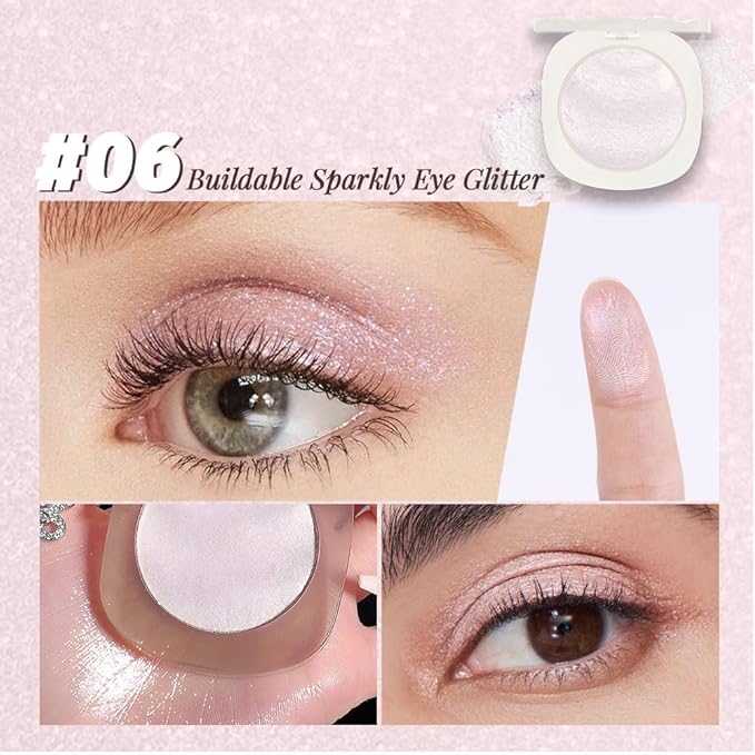 CAKAILA Light Pink Shimmer Glitter Sparkling Monochrome Eyeshadow Palette,Metallic Single Eye Shadow Palette for Older Women,Long Lasting Naturing-Looking Eye Makeup