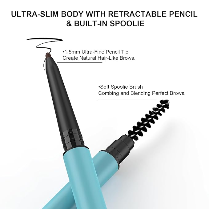 TurritopsisD Define & Fill Brow Pencil (2-Pack Black Brown) Waterproof Smudge-Proof Fine-Tip Very-Thin Pen with Built-in Spoolie Brush