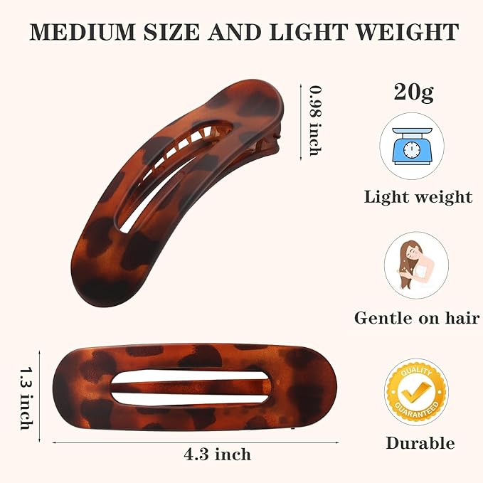 5 Pcs Flat Hair Clips, Medium Lay Flat Claw Clips for Women Girls,Strong Hold Non-slip Hair Claws for Thick Thin Hair(Matte Black&Tortoise Shell)