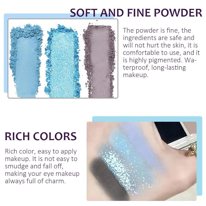 CAKAILA 9 Colors Blue Grey Colorful Eyeshadow Palette,Matte Shimmer Navy Blue Sky Blue Grey Eye Shadow Makeup Palettes,Long Lasting Waterproof Eye Makeup Palette