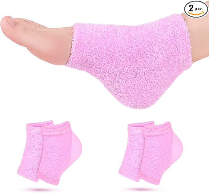 Castor Oil Pack Wrap for Foot, Castor Oil Moisturizing Heel Socks, for Plantar Fasciitis, Cracked Heels - Suitable for Overnight Moisturizing of Feet (Without Essential Oils) (Pink - 2 Pairs)