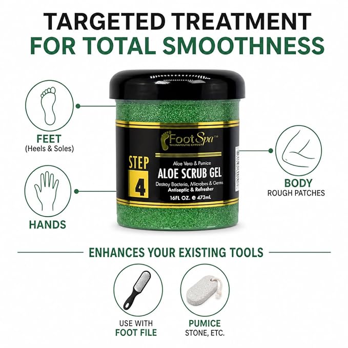 FOOT SPA Exfoliating Scrub Gel - Dual-Action Skin Resurfacing Treatment that Dissolves What Others Only Buff for a Truly Smooth, Hygienic Skin Surface to Finally Eliminate Painful, Cracked Heels 16 Oz