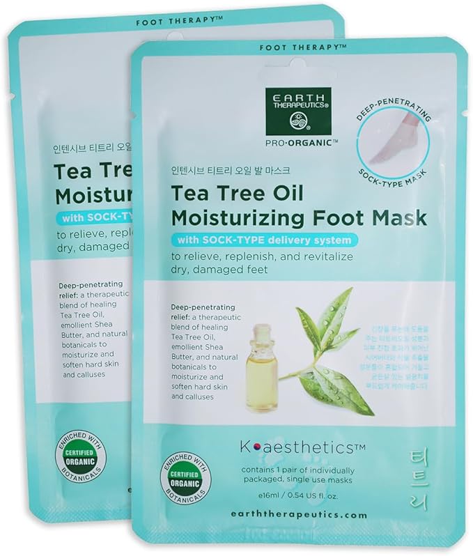 Earth Therapeutics Tea Tree Oil Moisturizing Foot Mask - 2 Pack (2 Pairs)