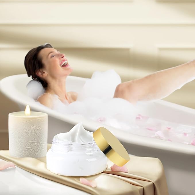 24 Pack 5 Oz Plastic Containers With gold Lids and Waterproof Label BPA Free - Refillable Transparent Cosmetic Containers for Body Butter,Sugar Scrubs,Cream,Lotions,Candy,Bath Salt(Gold, 5 oz)