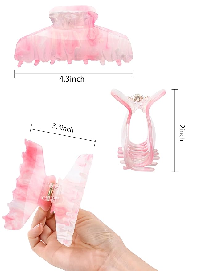 2 Pack Large Acrylic Hair Claw Clips for Women - 4.3 Inch Strong Hold Nonslip Hair Clips Big Claw Barrettes for Thick Thin Hair, Cute Durable Jaw Clips for Women Girls