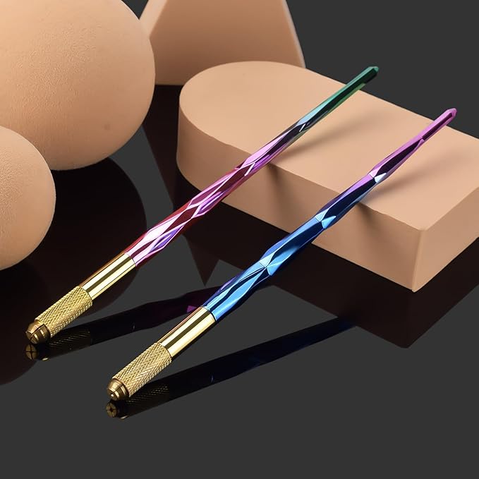 ATOMUS Microblading Pen Kit 2pcs Tattoo Eyebrow Lip Manual Pen 10pcs 18U Eyebrow Microblades 10pcs Pigment Holder with Sponge