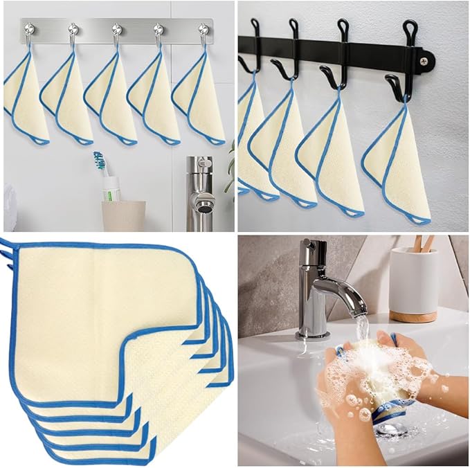 10Pcs Wash Cloths, Blue Frame Exfoliating Washcloth, Face & Body Scrubber, Cotton & Nylon Material