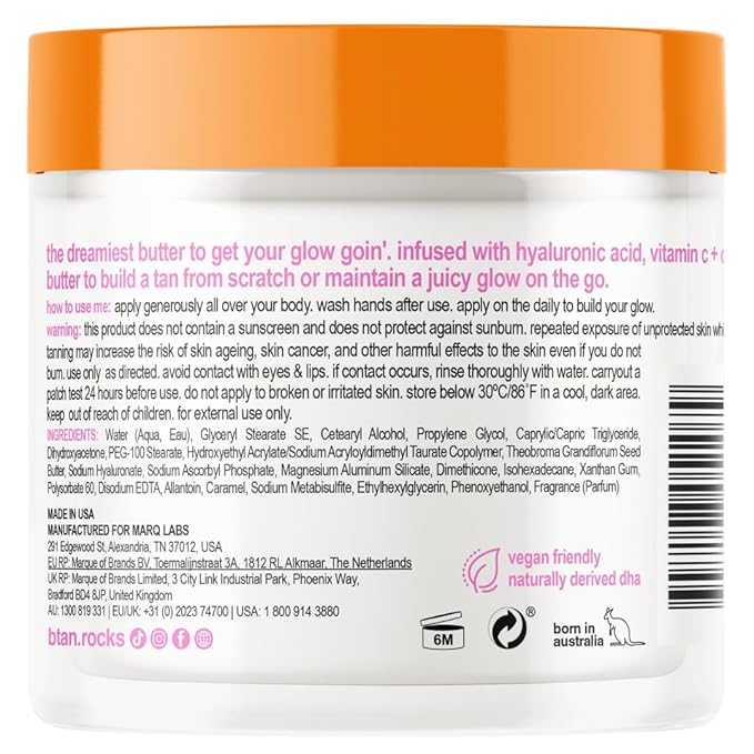 b.tan Gradual Self Tanning Lotion | There You Glow Body Butter - Best for Daily Use to Develop a Medium to Dark Bronze, Ultra Moisturizing Sunless Tanner, No Fake Tan Smell, 6.7 Fl Oz