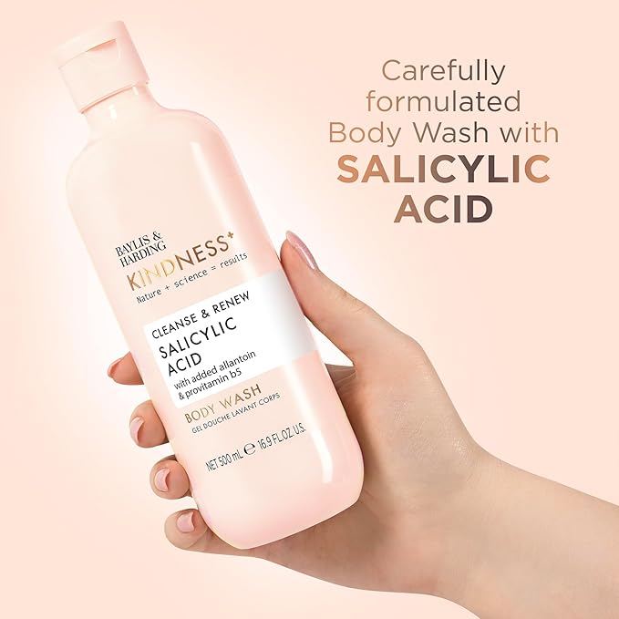 Baylis & Harding Kindness + Salicylic Acid Cleanse & Glow, Dewbury & Lime Leaf Fragrance, 16.9 fl. oz Body Wash (Pack of 3) - Biodegradable Formula - Vegan Friendly