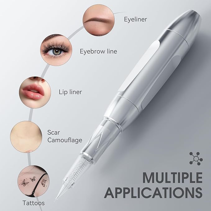 Charme Princesse Permanent Makeup Machine Tattoo Kit with Manual Pen Eyeliner Eyebrow Ruler Practice Skin Ring Cup Eyeliner Tattoo Supplies Pigments for Eyebrows EK516