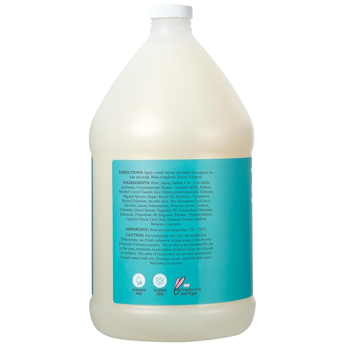 Ginger Lily Farms Salon Formula 100% Pure Morocco Argan Oil Shampoo for All Hair Types, 100% Vegan & Cruelty-Free, 1 Gallon, 128 Fl Oz (Pack of 1) Refill