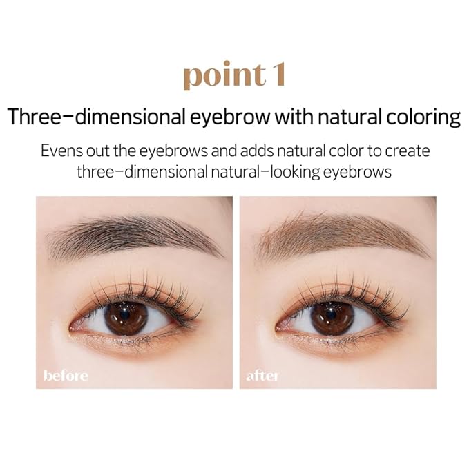 ETUDE Color My Brows, Brow Mascara, 3D Natural Coloring, Beeswax & Carnauba Wax, Moisturizing Brow Care, Eyebrow tint, Soft Gel Texture, Korean Makeup, Beauty, Rich Brown (0.152 Fl Oz)