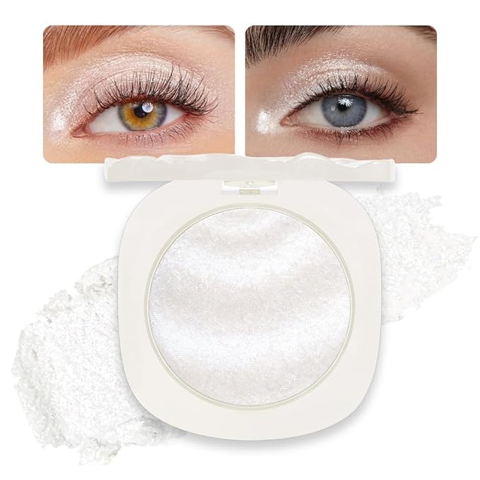 CAKAILA Pearl White Silver Shimmer Glitter Sparkling Monochrome Eyeshadow Palette,Metallic Single Eye Shadow for Older Women,Long Lasting Naturing-Looking Eye Makeup