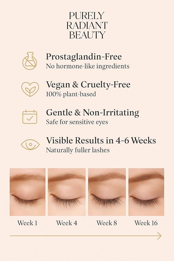 Beauty Eyelash Growth Serum – Prostaglandin-Free Lash & Brow Enhancer for Longer, Thicker Lashes – Vegan, Cruelty-Free, Castor Oil Based – Natural Lash Serum for Growth
