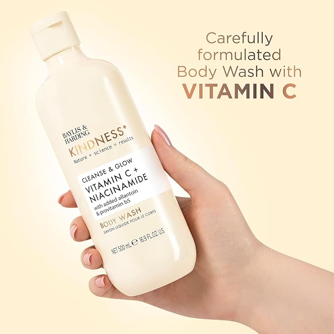 Baylis & Harding Kindness + Vitamin C & Niacinamide, Orange & Mango Fragrance, 16.9 fl. oz Cleanse & Glow Body Wash (Pack of 3) - Biodegradable Formula - Vegan Friendly