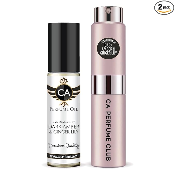 CA Perfume Duo Impression of Dark Amber & Ginger Lily For Women Perfume Layering Set Long Lasting Travel Size EDP + Body Oil Roll-On Bottle 0.27 Fl Oz+0.33 Fl Oz
